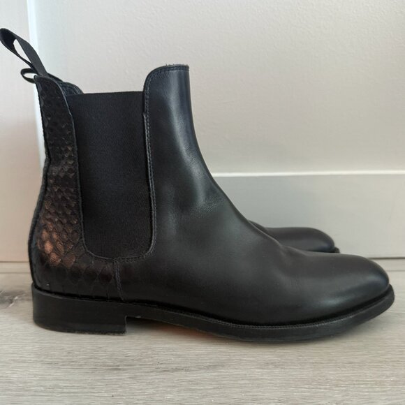 Scarosso Chelsea Italian Leather Boot Black Crocodile Print TOP Condition US 6.5